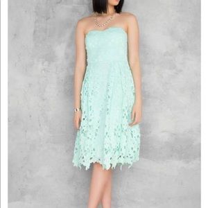 Alya Strapless Mint Green Lace Overlay Dress